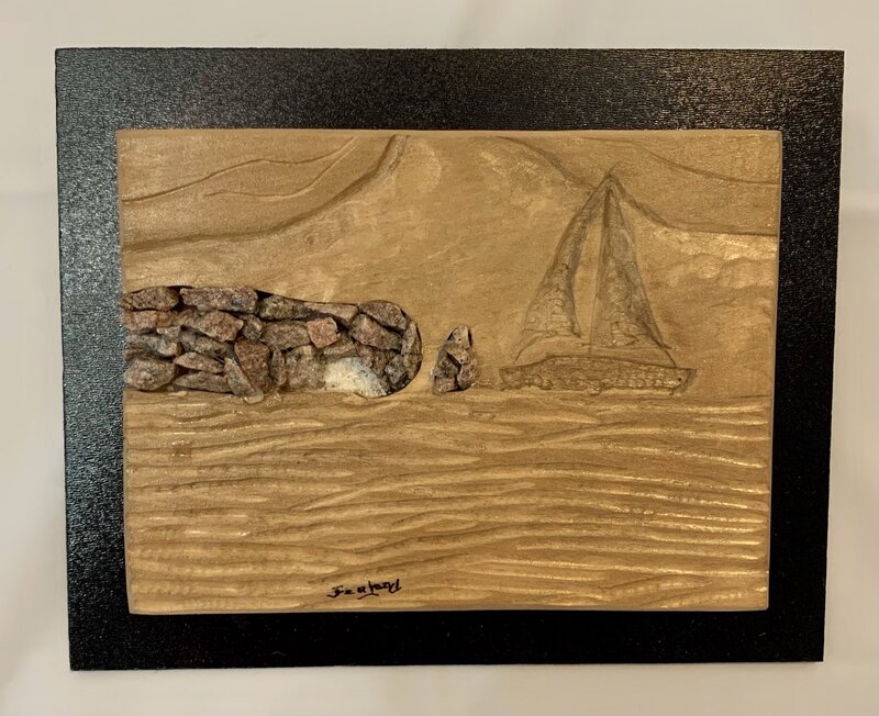 Bonne aventure
Tilleul
8'' x 10'' (20 x 28 cm)
Finit: Laque
Insertion: Roches des rivières
Bas relief